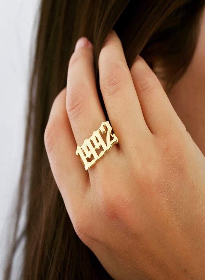 Glimmerst Birthday Year Ring,18K Gold Plated Stainelss Steel Birth Year Number Rings Memorable Adjustable Open Ring for Women - Image 2